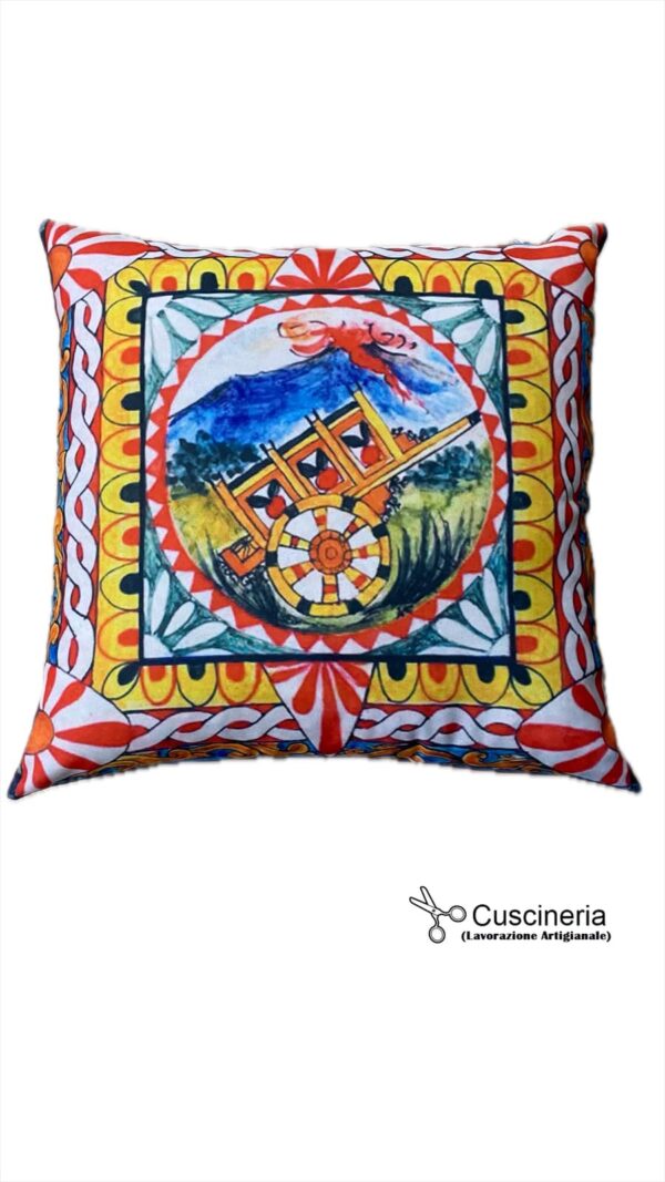 Cuscino con Caretti Siciliani (Stampa Lavabile) 50x50 cm