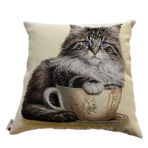 Cuscino  in Gobbelin  Gatto con tazza  50x50 cm