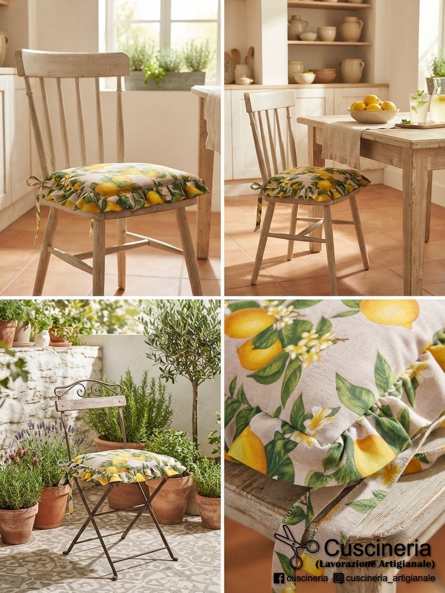 6 Cuscini Per Sedia Fantasia limoni 40 x 40 cm